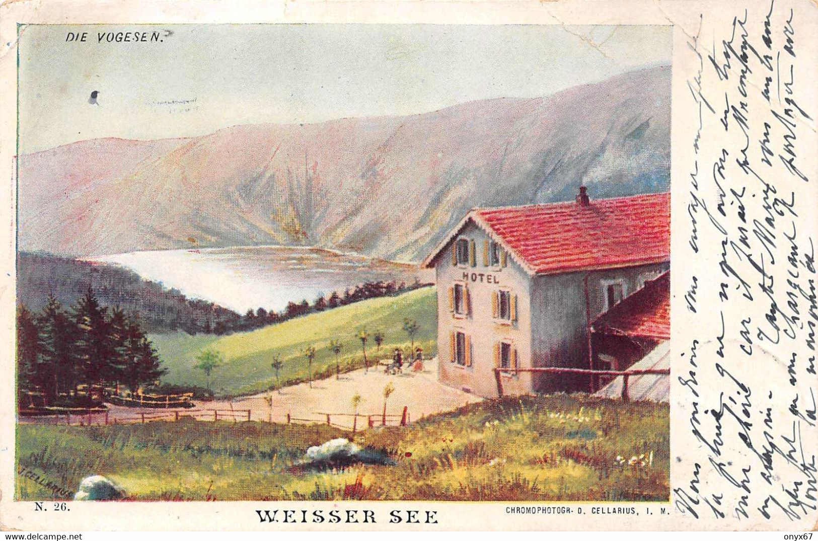 WEISSER SEE-Lac Blanc-Urbeis-Orbey-Vogesen Massif Vosges-68-Haut Rhin-Illustrateur-Dessin-Dessinée-1902-Cachet Pub Hôtel - Orbey