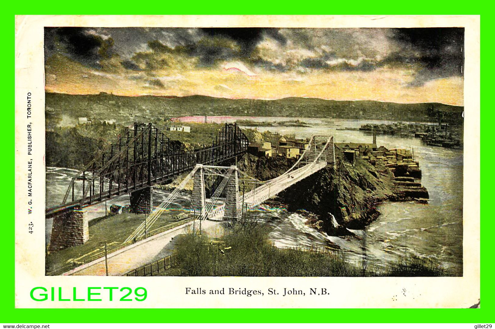 ST JOHN, NB - FALLS AND BRIDGES - W.G. MACFARLANE, PUB. - TRAVEL IN 1905 -  3/4 BACK - - St. John