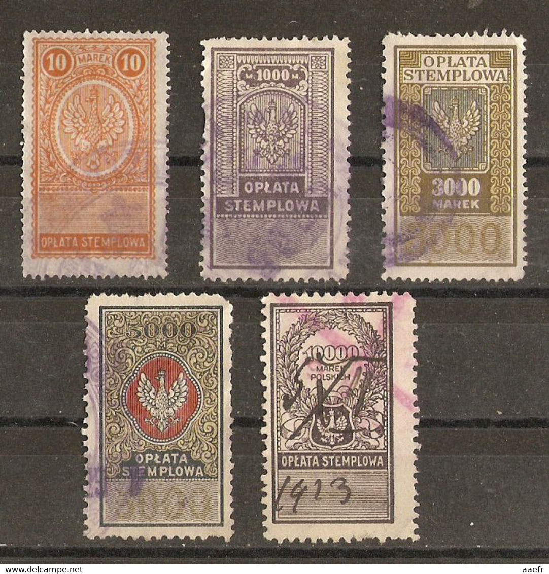 Pologne 1921 - Petit Lot De 5 Timbres Fiscaux - Oplata Stemplowa - Revenue Stamps