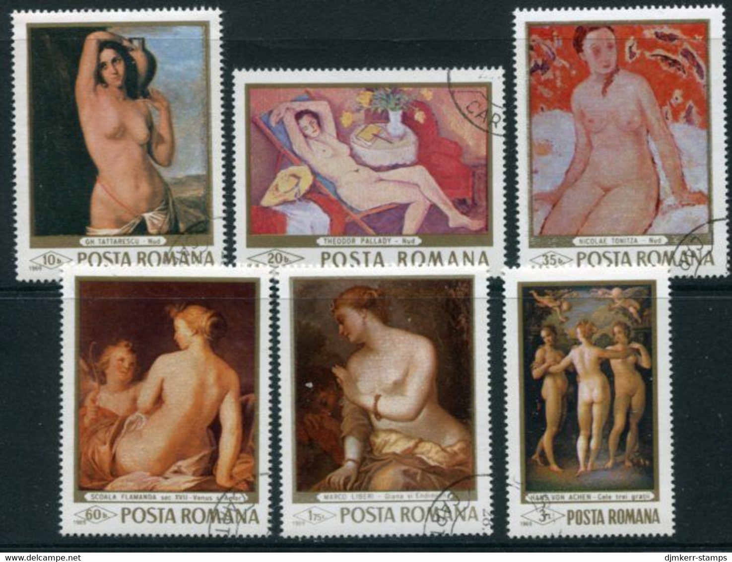 ROMANIA 1969 Nude Paintings Used  Michel 2755-60 - Oblitérés