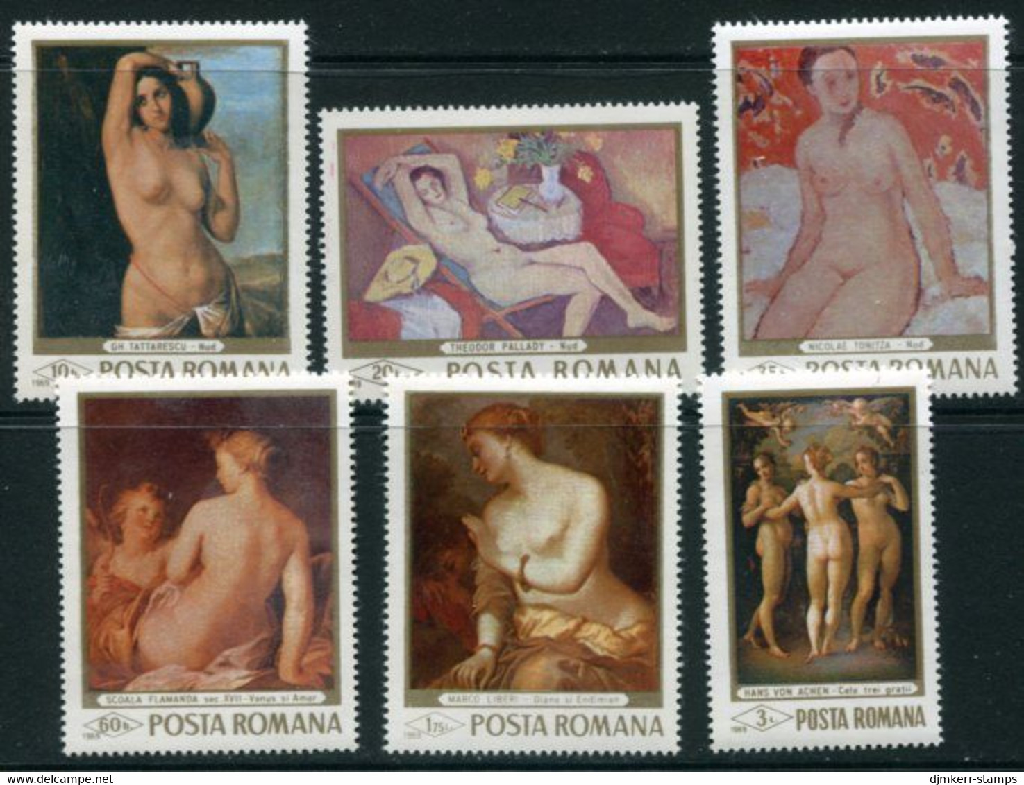ROMANIA 1969 Nude Paintings MNH / **  Michel 2755-60 - Unused Stamps