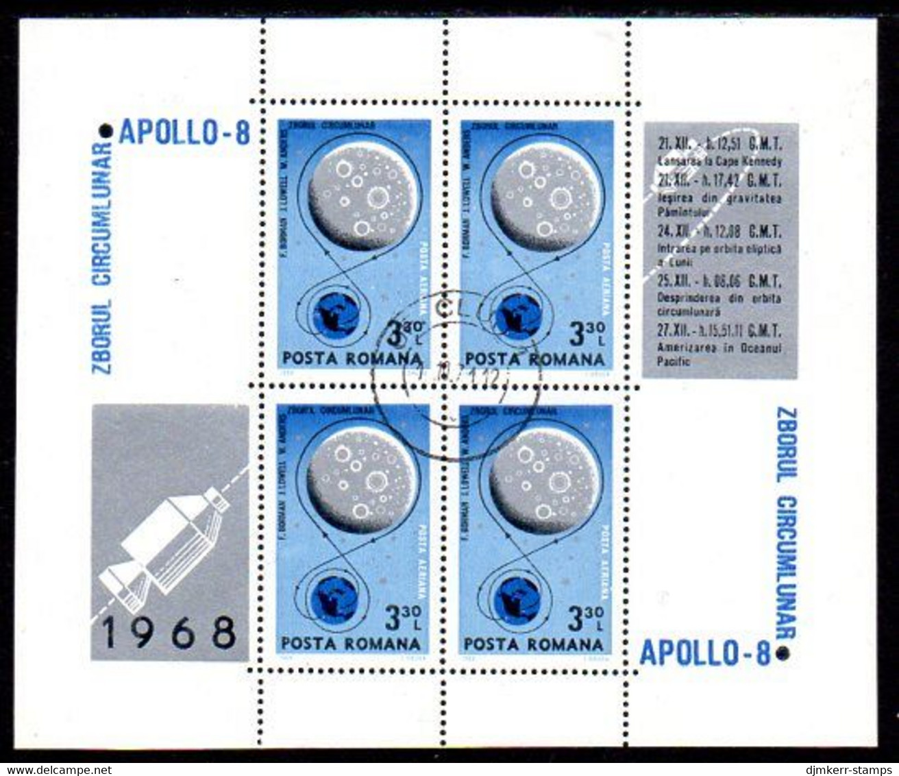 ROMANIA 1969 Apollo 8 Moon Landing  Block  Used.  Michel Block 69 - Usado