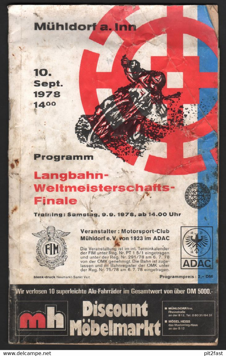 Langbahn WM-Finale In Mühldorf A. Inn 1978  , Speedway , Programmheft / Programm / Rennprogramm !!! - Motos