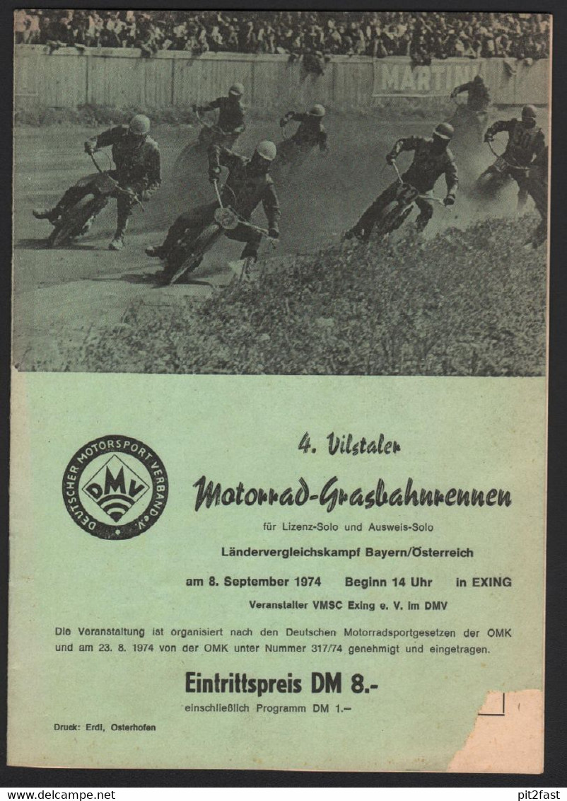 Grasbahnrennen Vilstal 1974 , Exing , Speedway , Programmheft / Programm / Rennprogramm !!! - Motos