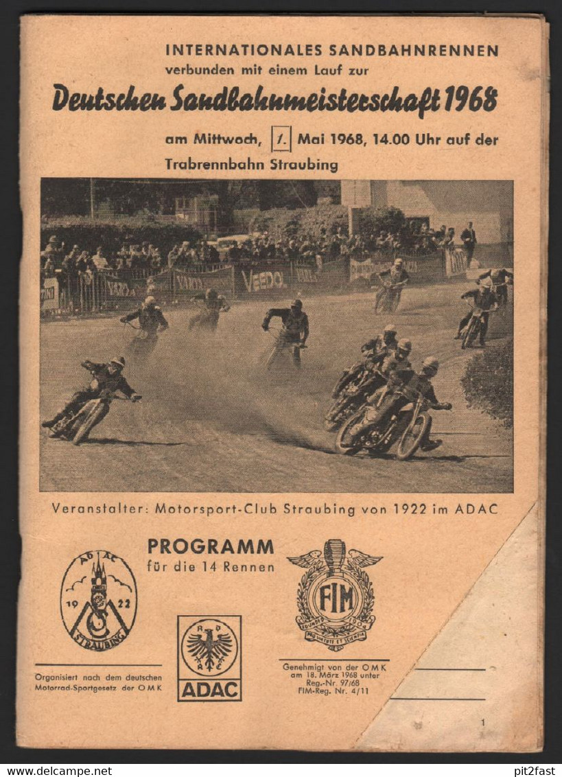 Sandbahnrennen Straubing 1968 , Speedway , Programmheft / Programm / Rennprogramm !!! - Motos