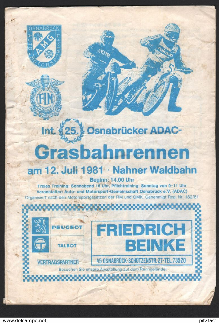 Grasbahnrennen Osnabrück 12.07.1981 , Speedway , Programmheft / Programm / Rennprogramm !!! - Motos