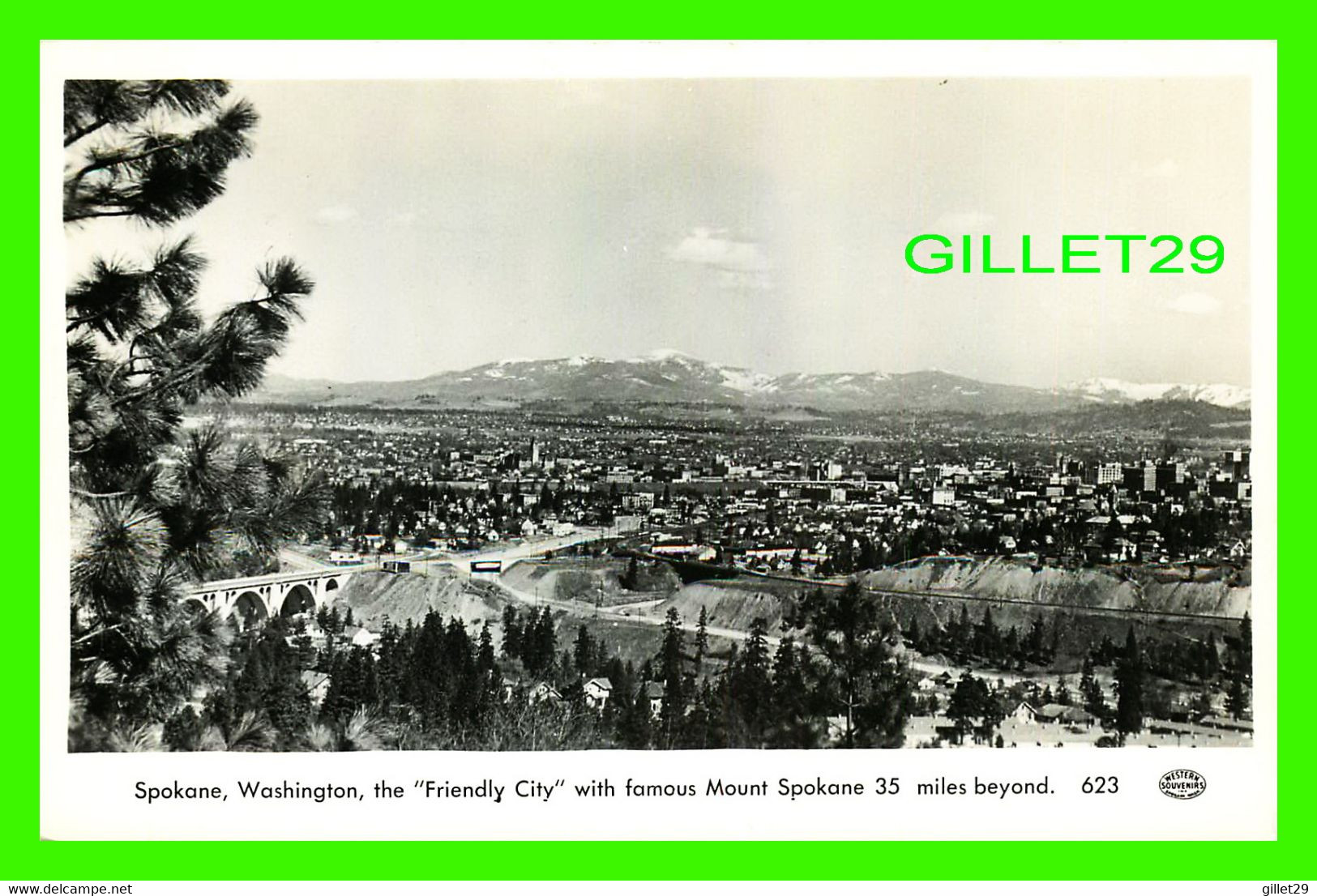 SPOKANE, WA -  VIEW OF THE CITY & MOUNT SPOKANE 35 MILES BEYOND - REAL PHOTOGRAPH - WESTERN SOUVENIRS - - Spokane