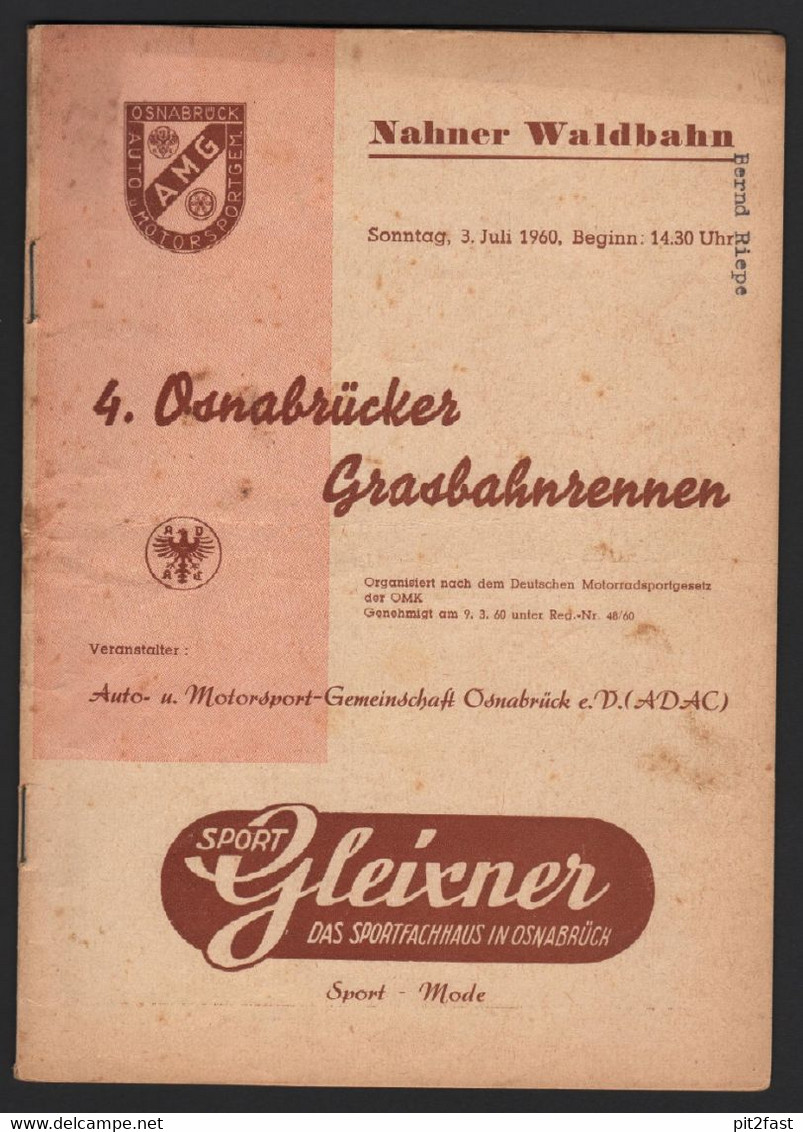 Grasbahnrennen Osnabrück 3.07.1960 , Speedway , Programmheft / Programm / Rennprogramm !!! - Motos