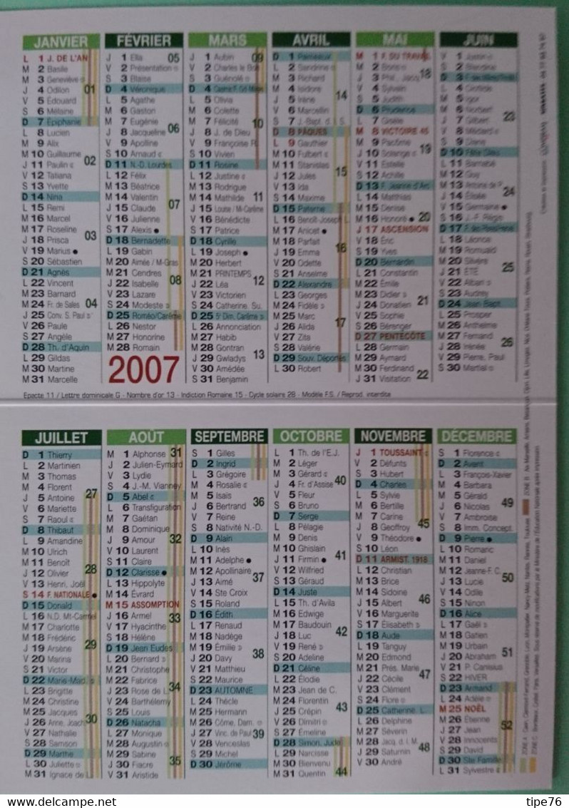 Petit Calendrier De Poche Humoristique 2007 Champignon Humanisé Lactaire Délicieux - Klein Formaat: 2001-...