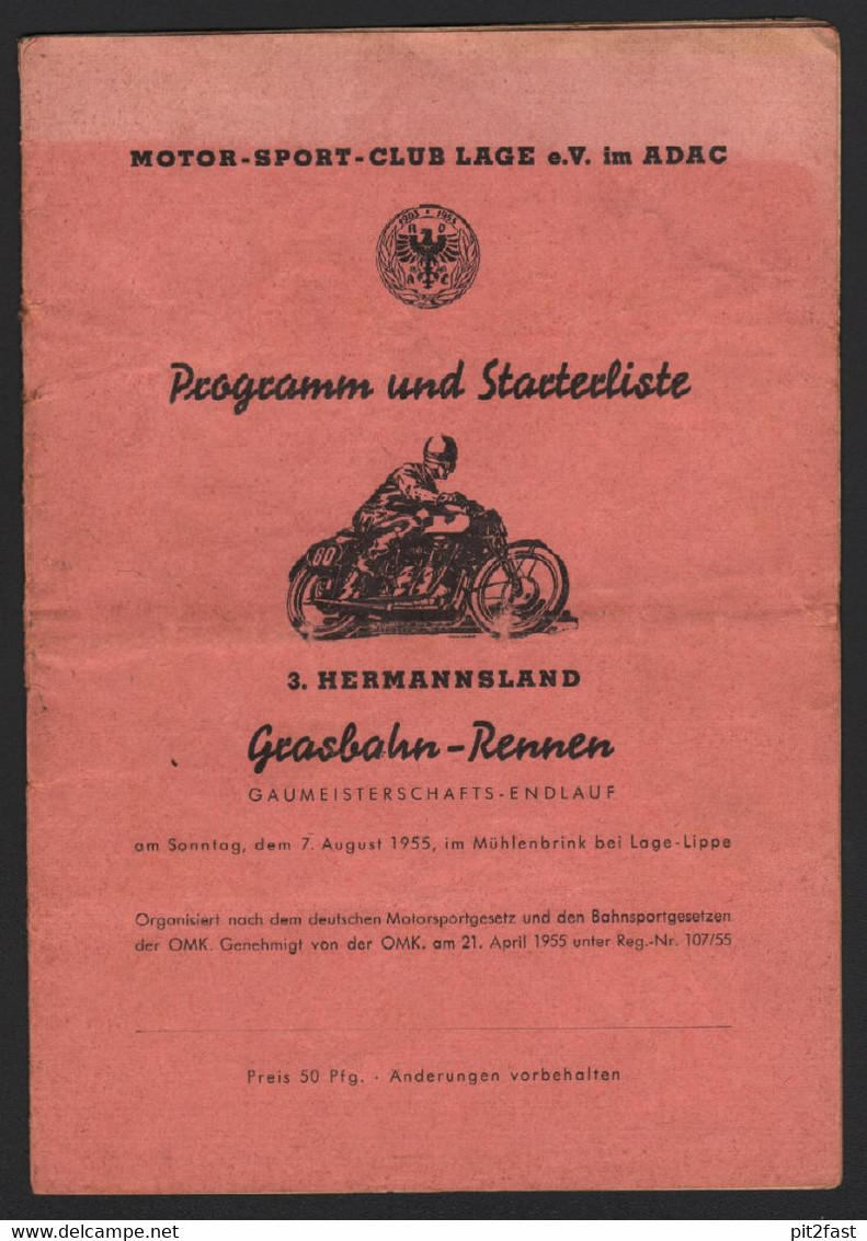 Grasbahnrennen Mühlenbrink B. Lage-Lippe 1955 , Motorradrennen , Programmheft / Programm / Rennprogramm !!! - Motos