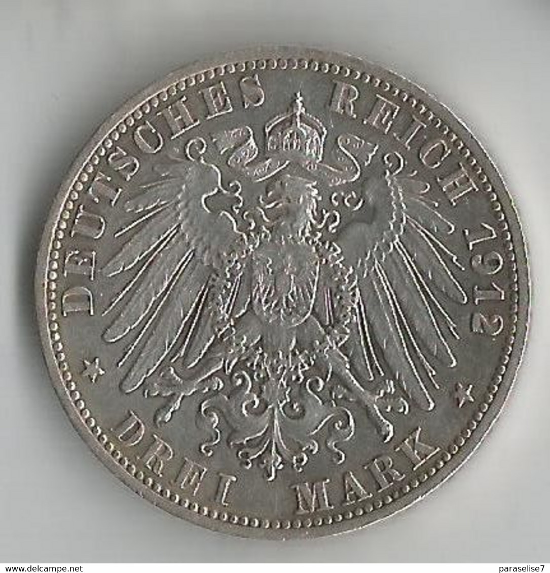 ALLEMAGNE 3 MARK 1912 ARGENT - 2, 3 & 5 Mark Silber