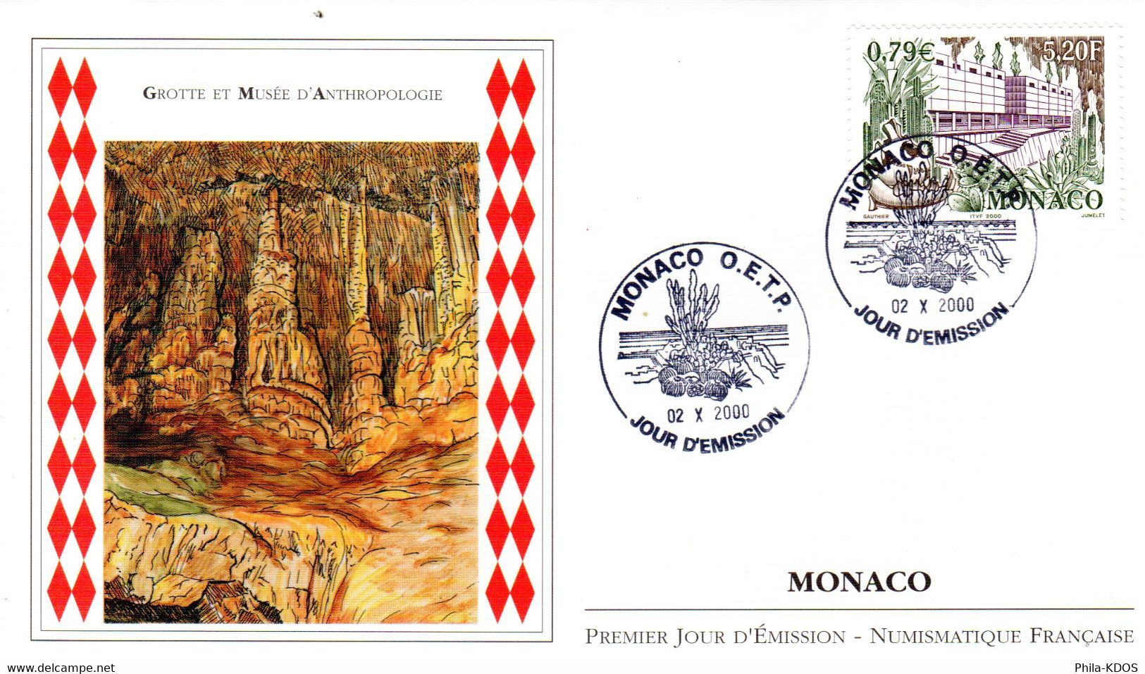 &#9989; " GROTTE ET MUSEE D'ANTHROPOLOGIE " Sur Enveloppe 1er Jour De 2000 De Monaco. N° YT 2270. Parf état. FDC - Preistoria