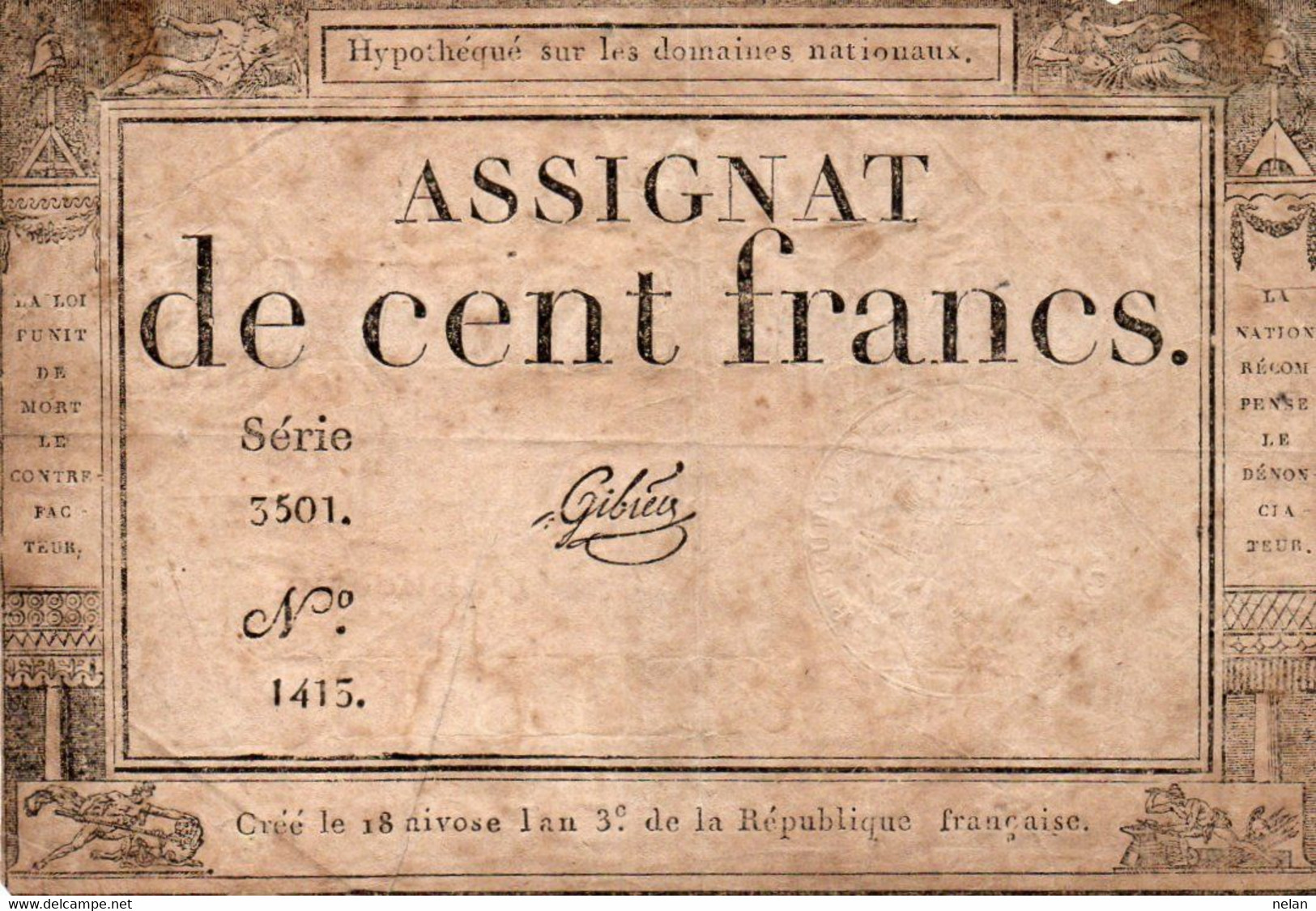 FRANCIA  ASSIGNAT 100 FRANCS 1795 P-A78 - ...-1889 Circulated During XIXth