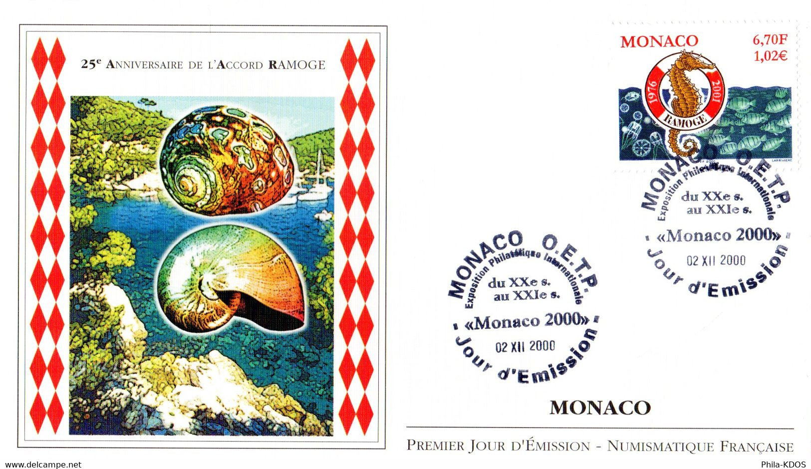 "  25 ANS DE L'ACCORD DE RAMOGE " Sur Enveloppe 1er Jour De 2000 De Monaco. N° YT 2284. Parf état. FDC - Protección Del Medio Ambiente Y Del Clima