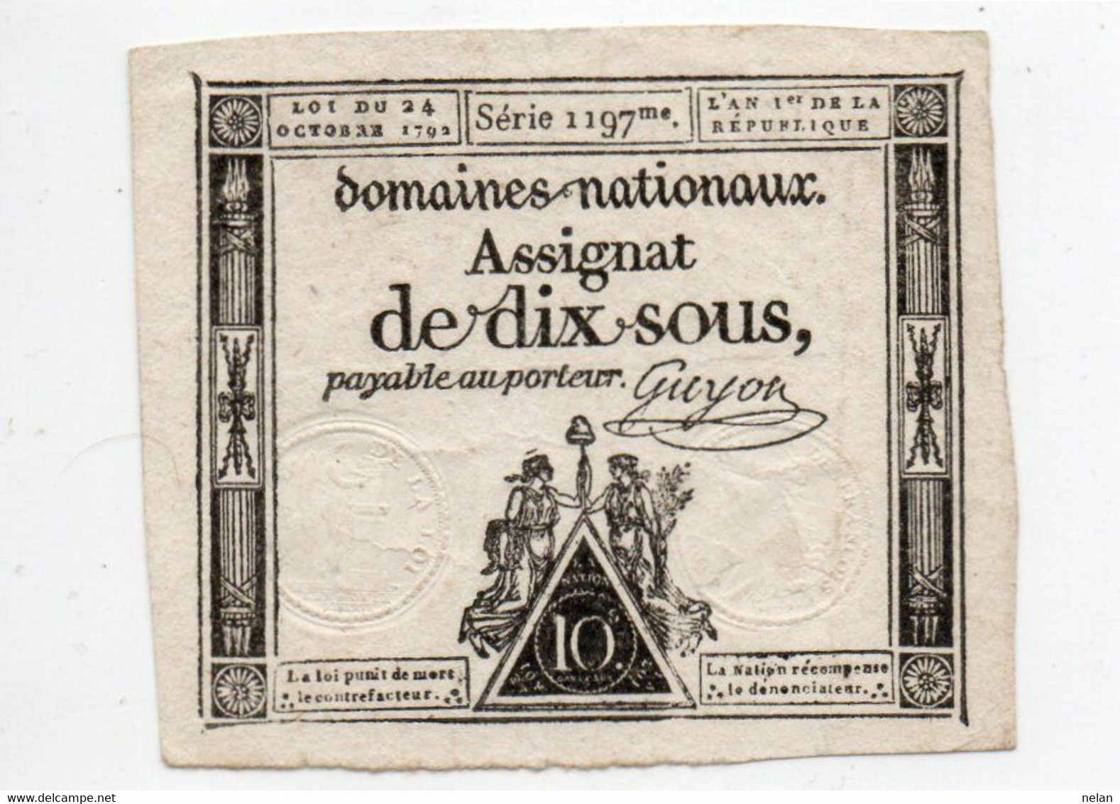 FRANCIA  ASSIGNAT 10 SOLS 1793 P-A68 - ...-1889 Anciens Francs Circulés Au XIXème