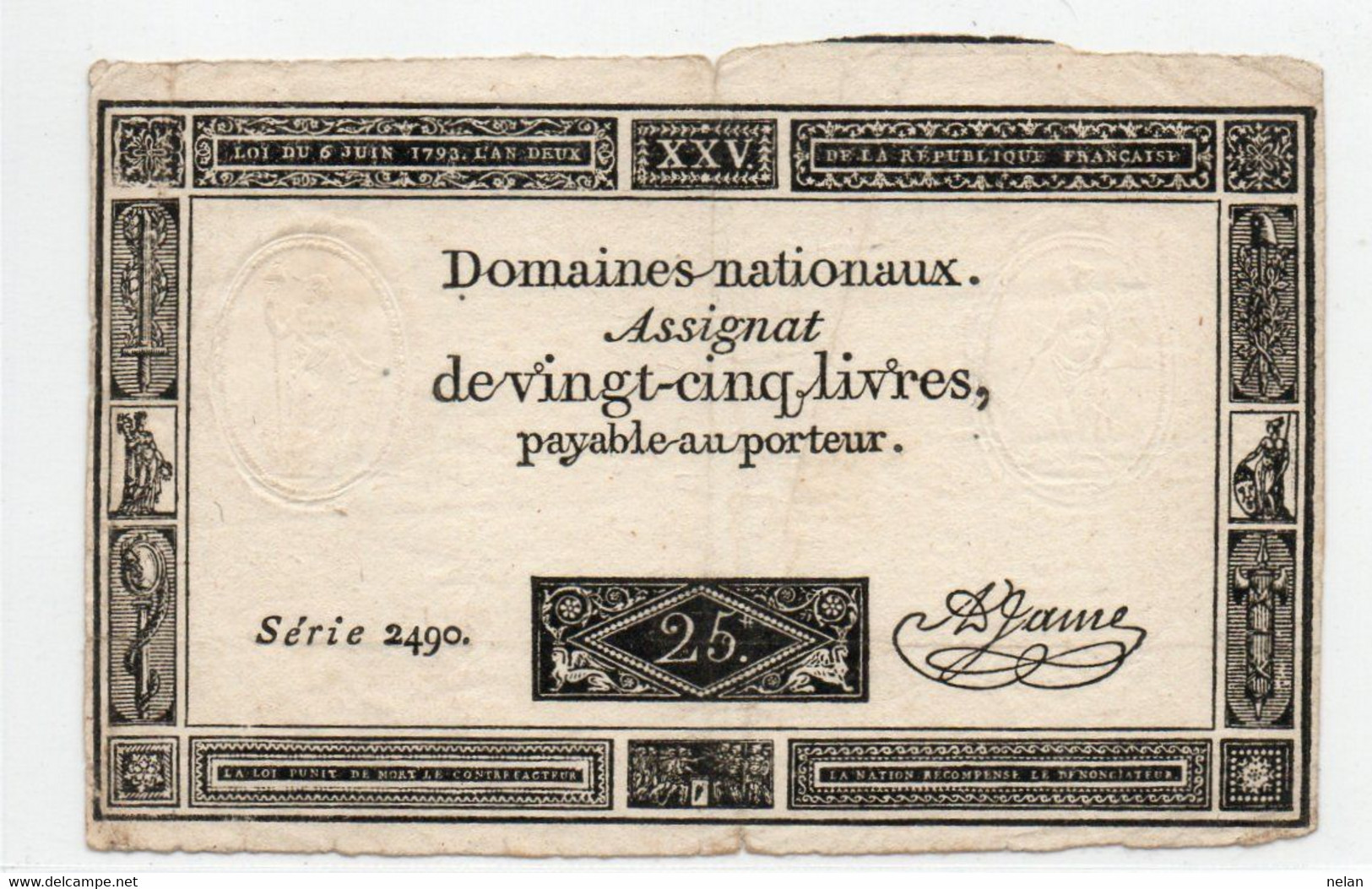 FRANCIA  ASSIGNAT 25 LIVRES 1793 P-A-71 - ...-1889 Anciens Francs Circulés Au XIXème