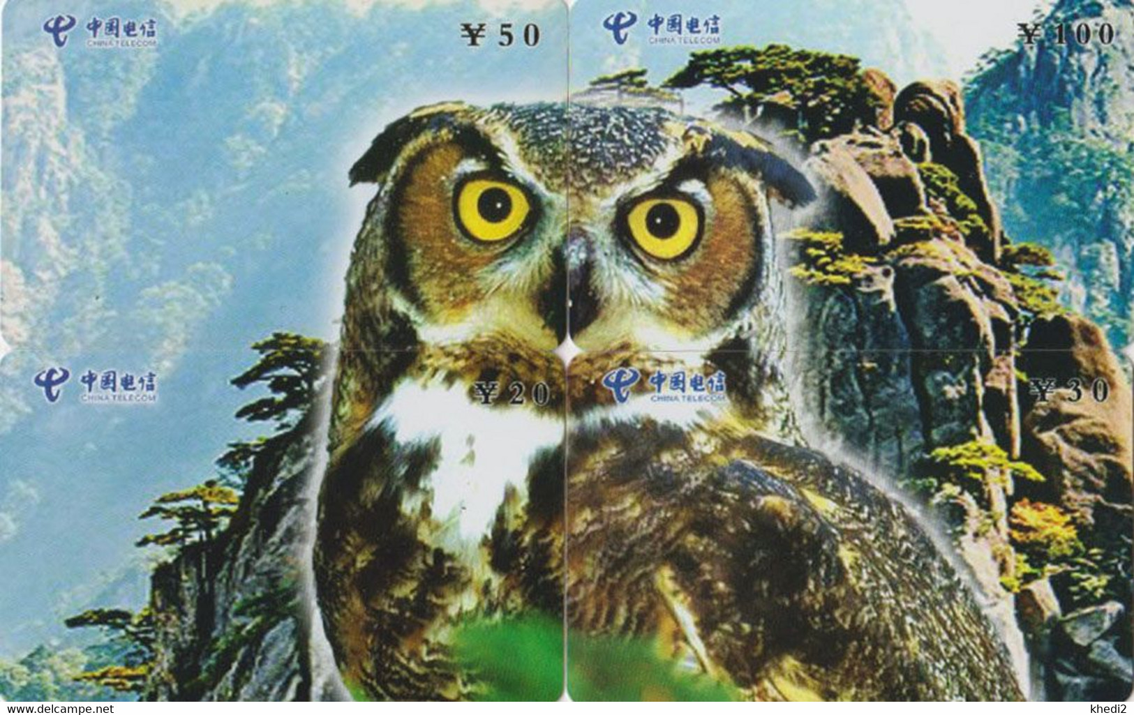 PUZZLE De 4 TC Chine - ANIMAL - OISEAU - HIBOU -  OWL BIRD Phonecards - EULE - 5266 - Uilen