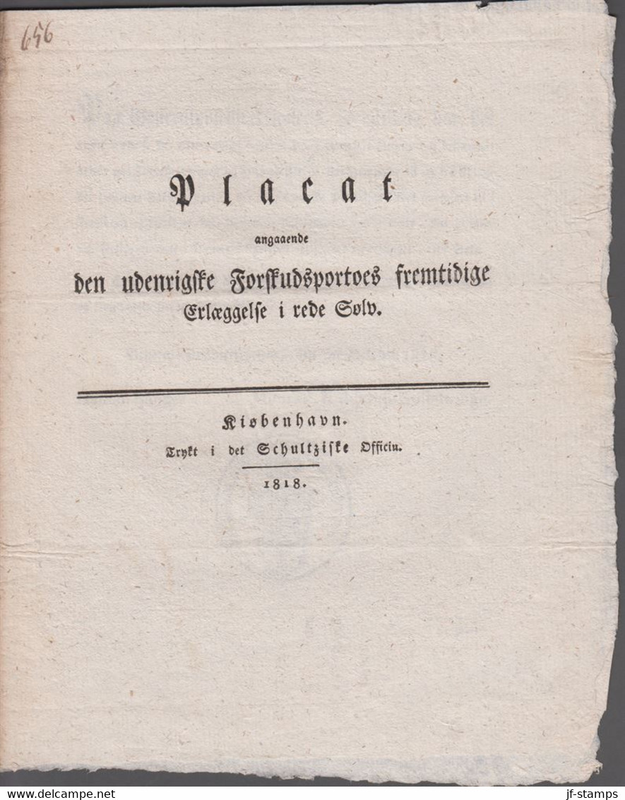 1818. DANMARK. Beautiful PLACAT, Angaaende Den Udenrigste Forskudsportoes Fremtidige ... () - JF410168 - ...-1851 Prefilatelia