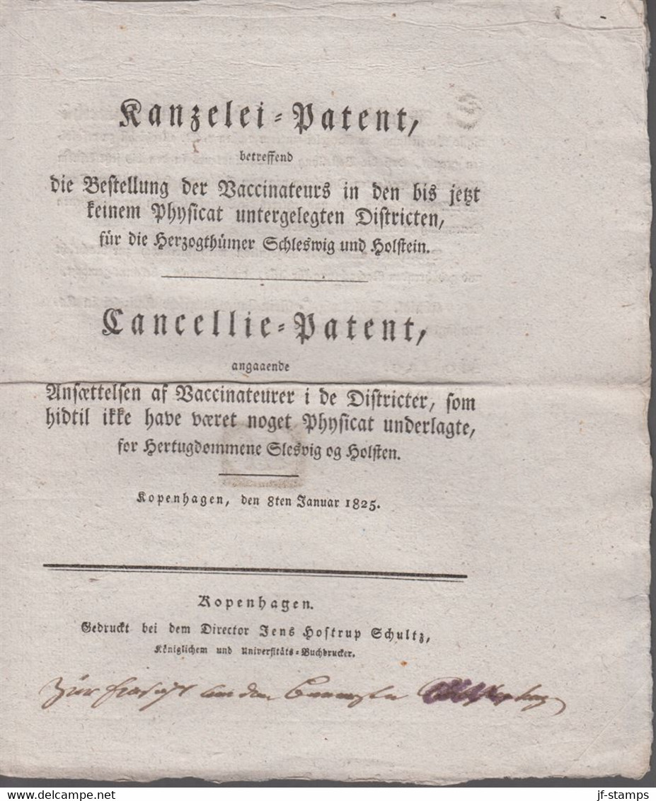 1825. DANMARK. Cancellie-Placat Angaaende Ansættelsen Af Waccinateurer I De Districte... () - JF410177 - ...-1851 Prephilately