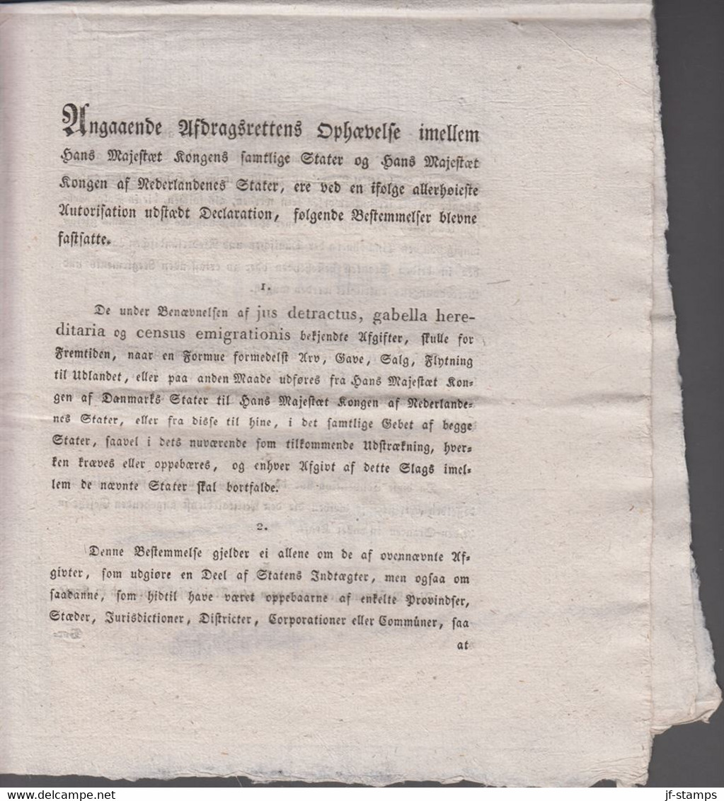 1825. DANMARK. Cancellie-Placat Indeholdende Bestemmelser Angaaende Afdragsrettens Op... () - JF410178 - ...-1851 Préphilatélie