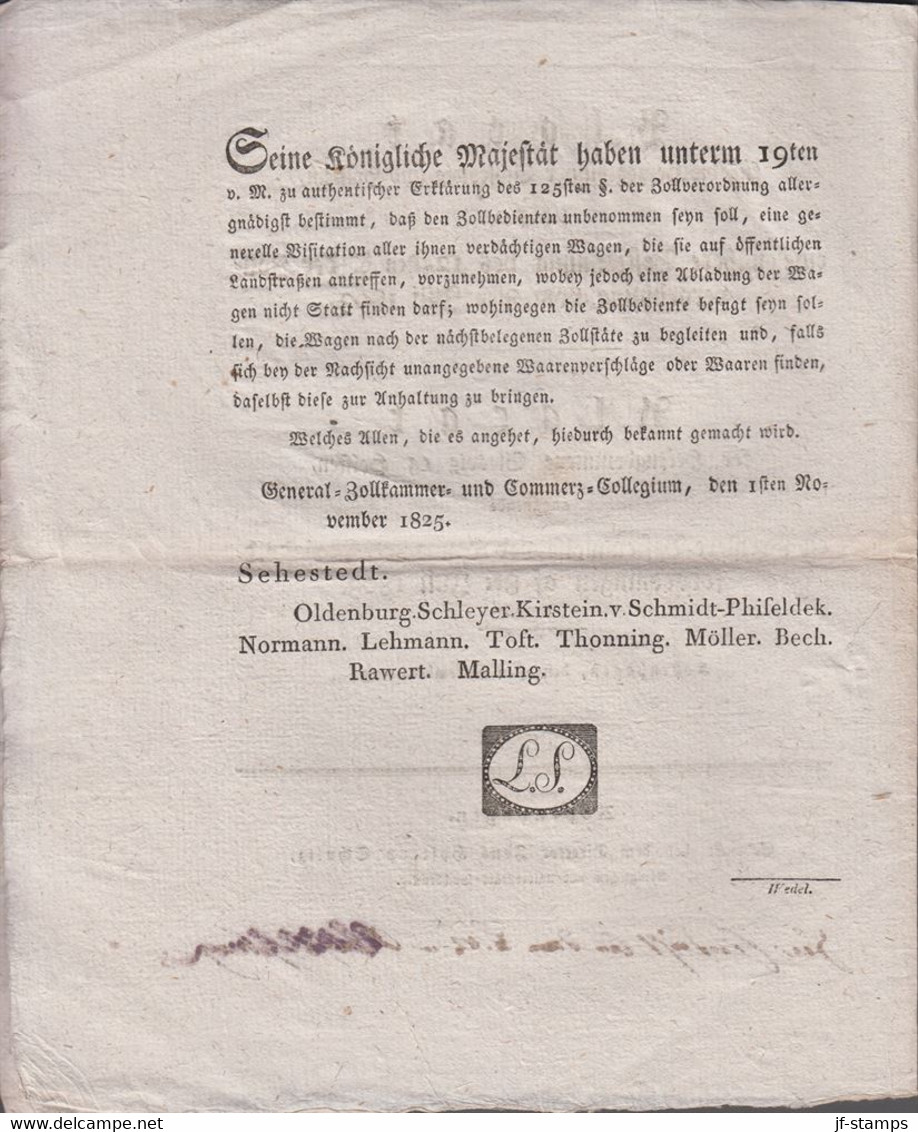 1825. DANMARK. Placat For Hertugdommene Slesvig Og Holstein Angaaende  En Nærmere Bes... () - JF410179 - ...-1851 Préphilatélie