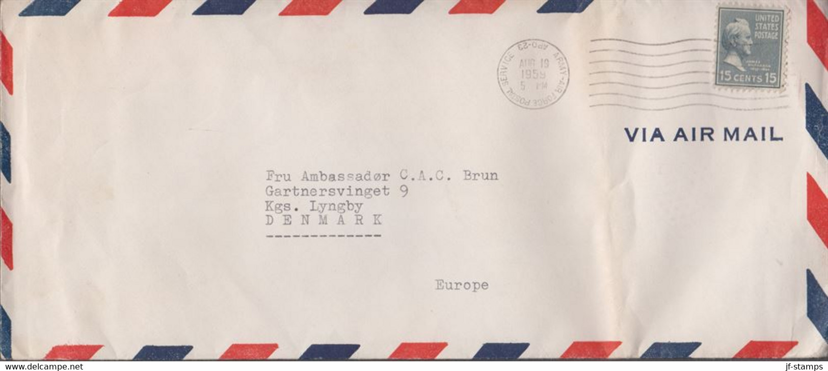 1959. GRØNLAND. US 15 Cents On AIR MAIL COVER From Thule Air Base (APO 23) To Denmark... () - JF410185 - Thulé