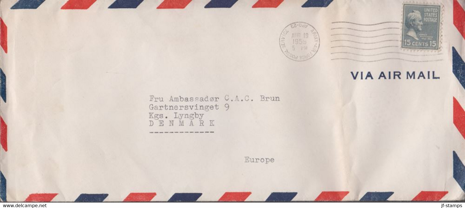 1959. GRØNLAND. US 15 Cents On AIR MAIL COVER From Thule Air Base (APO 23) To Denmark... () - JF410185 - Thule