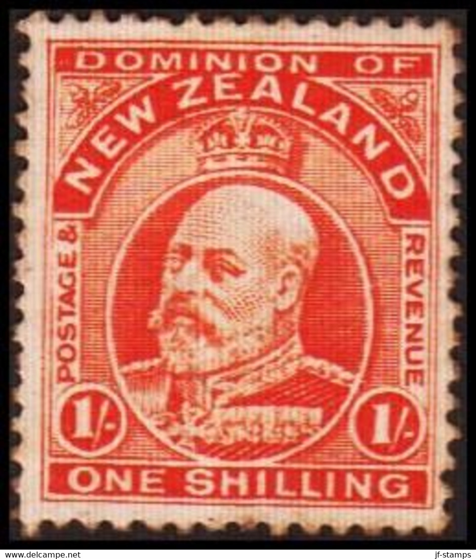 1909-1916. New Zealand. Edward VII ONE SHILLING  Perf. 14. Hinged. (MICHEL 130C) - JF410372 - Ungebraucht