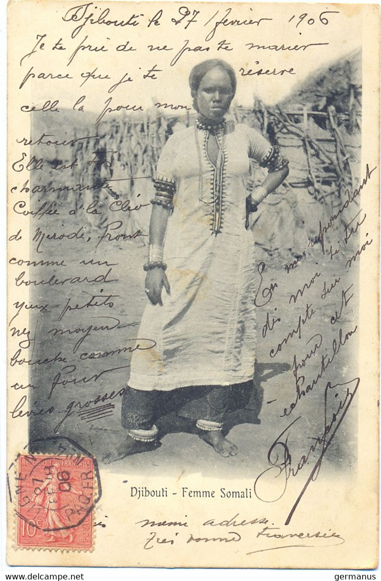 DJIBOUTI Le 27-2-1906 TàD PAQUEBOT LIGNE N PAQ. FR. N° 4 - Schiffspost