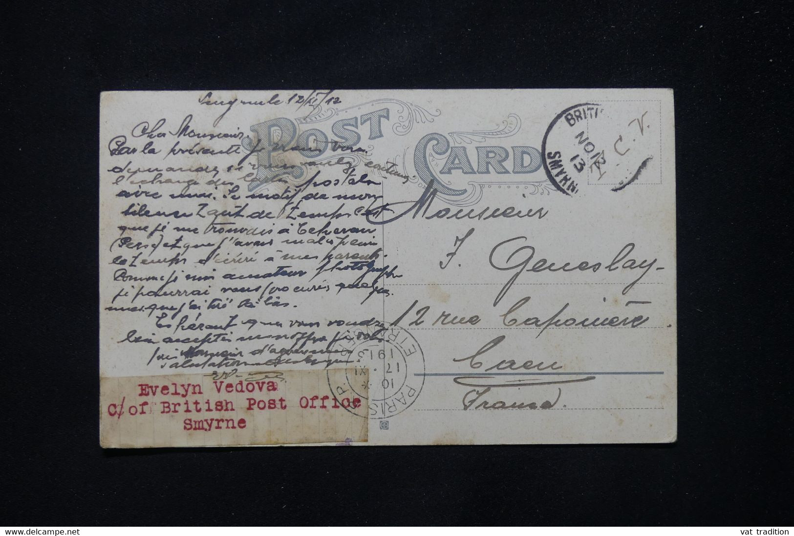 LEVANT BRITANNIQUE - Affranchissement.du Bureau De Smyrne Sur Carte Postale En 1913 Pour La France - L 77122 - Britisch-Levant