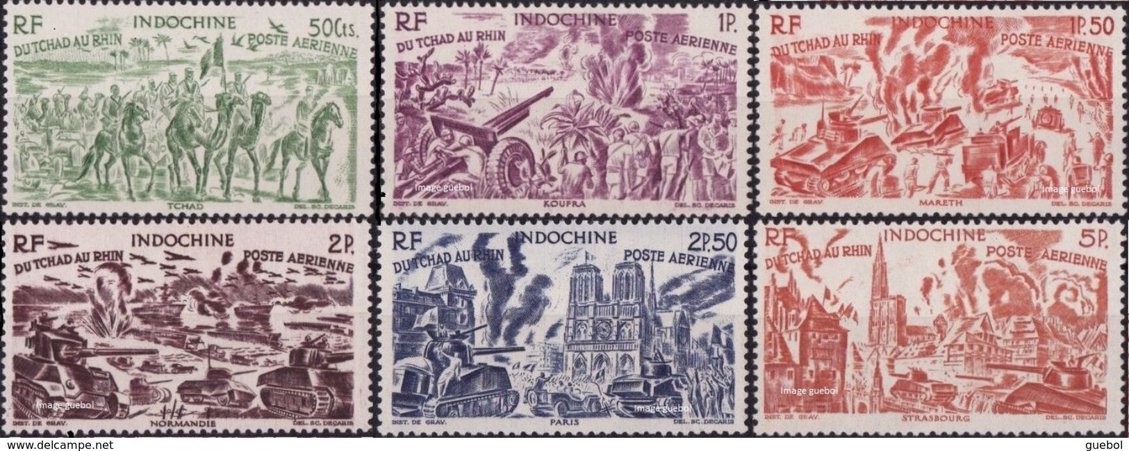 Détail De La Série Du Tchad Au Rhin Indochine N° PA 40 à 45 ** - 1946 Tchad Au Rhin