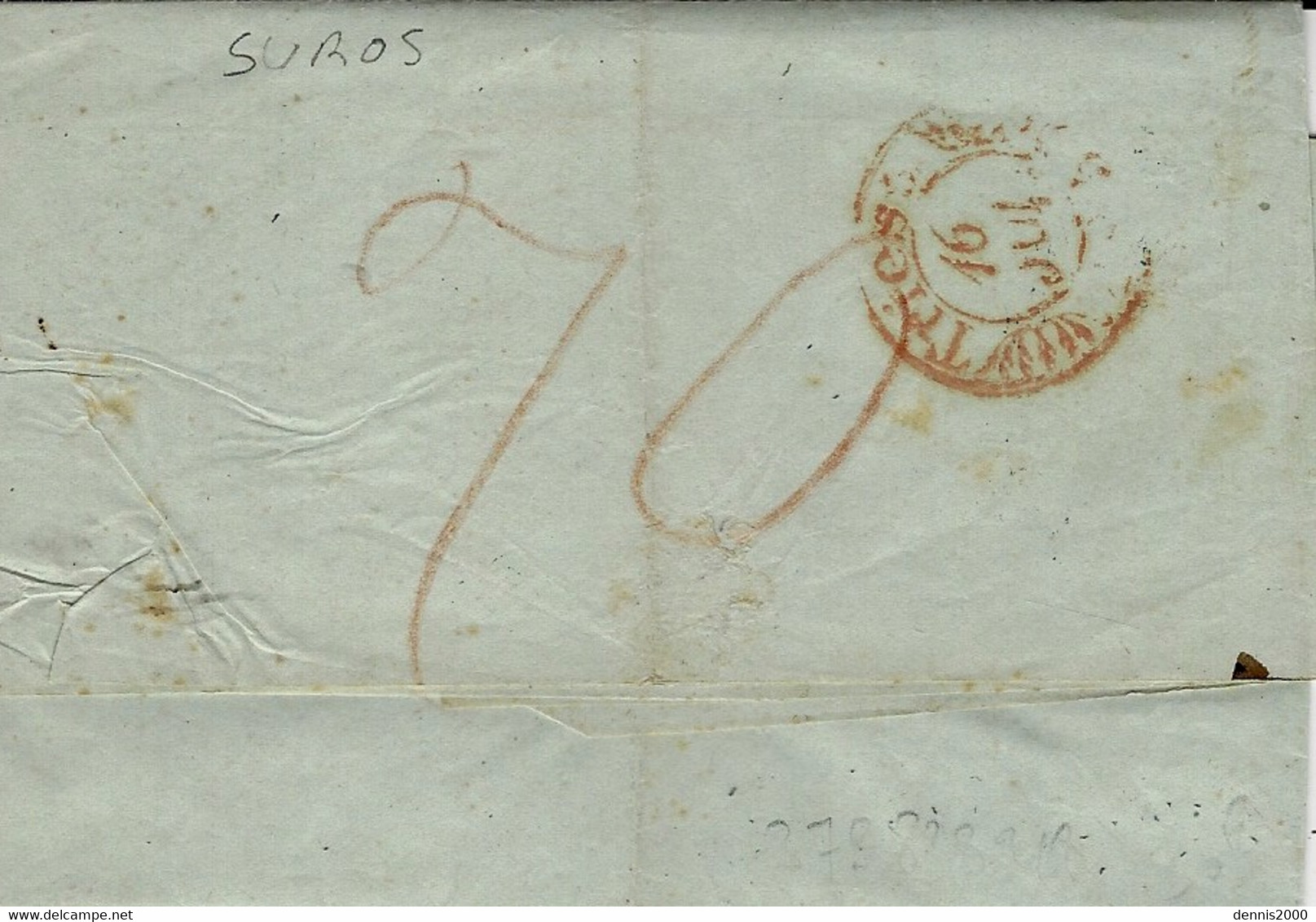 1850- Letter From SUROS ?  To TRIEST    - Rating Back 70 Red Pencil - ...-1861 Vorphilatelie