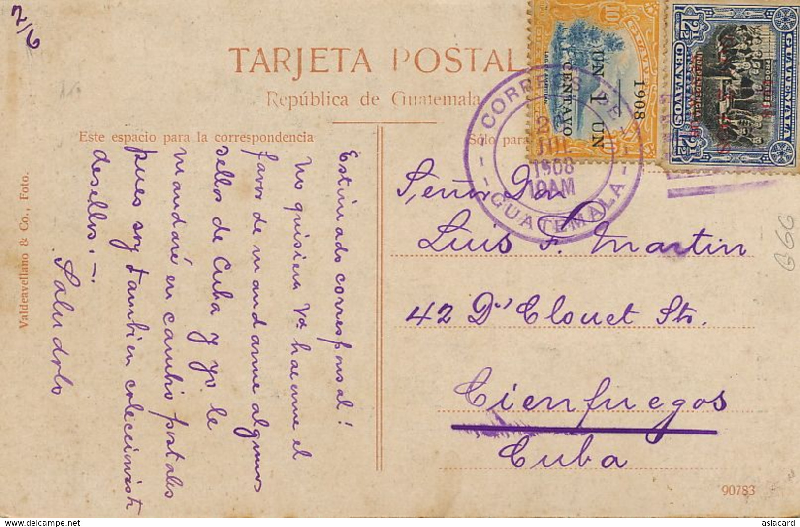 Guatemala Mixquenita Young Girl 4 Stamps Used  To Cienfuegos Cuba 1908 - Guatemala