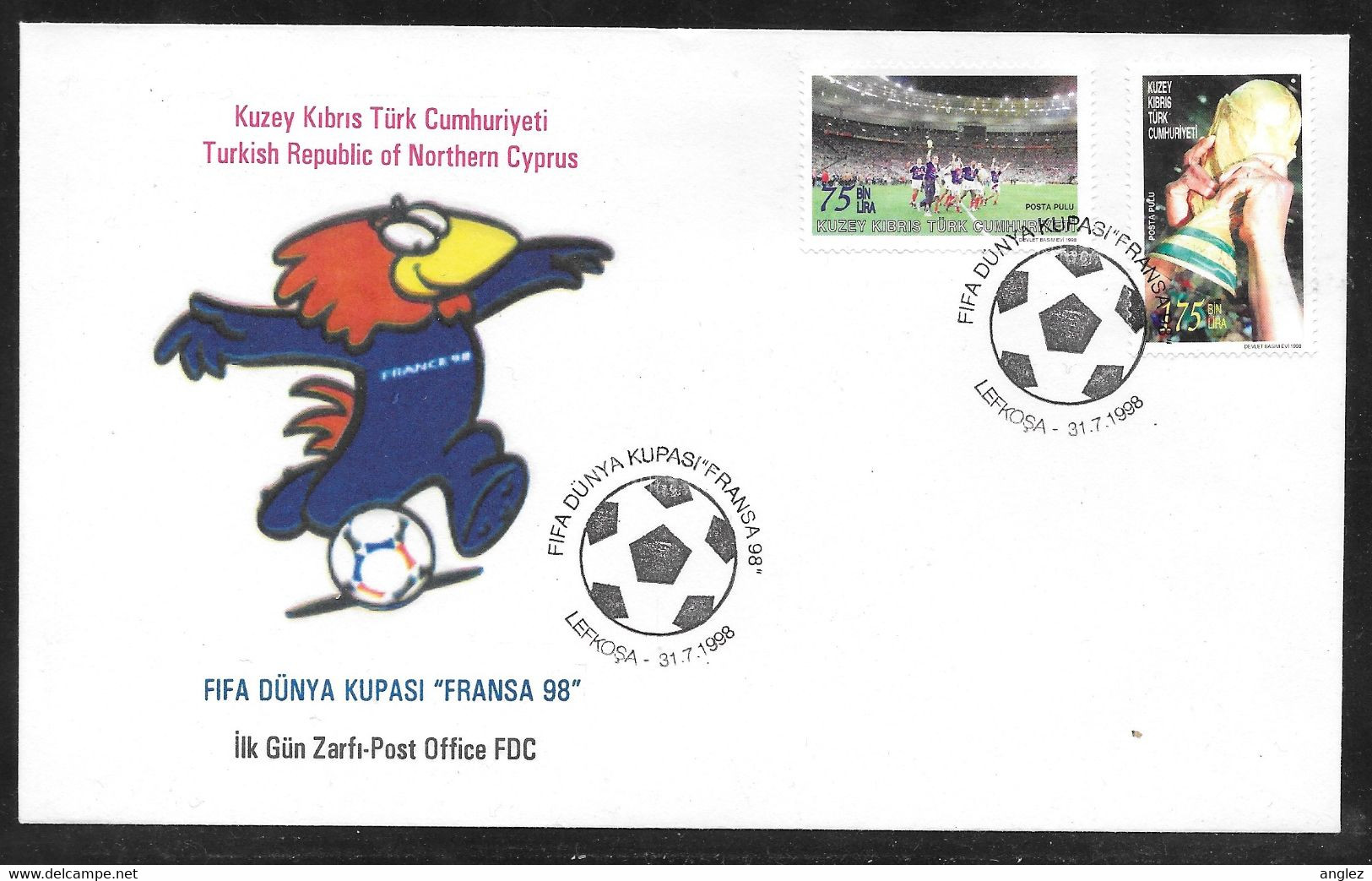 Cyprus (Turkish Posts) 1998 Football World Cup France 98 Illustrated FDC - Nuovi