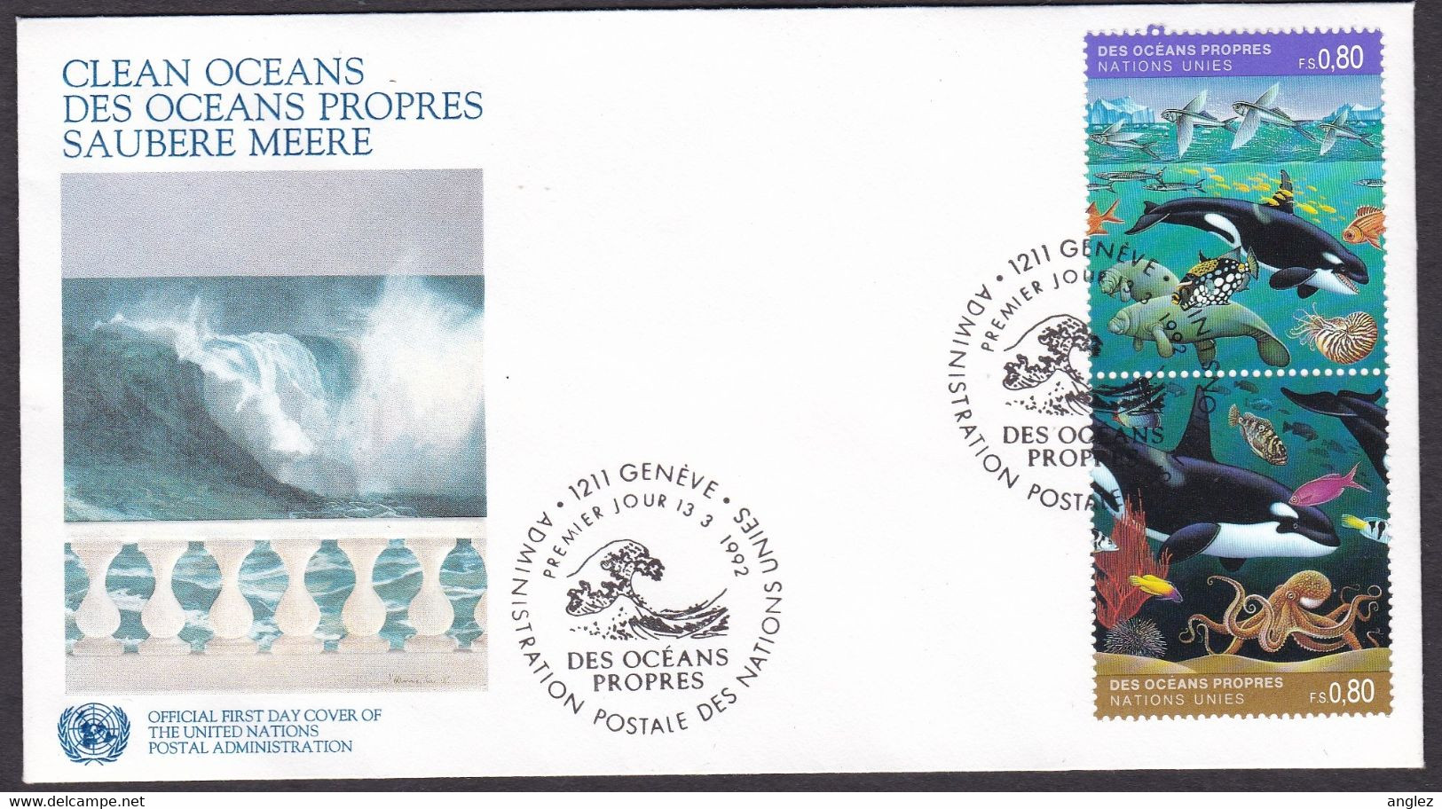 United Nations (Geneva) - 1992 Killer Whale / Marine Life Illustrated FDC - Lettres & Documents