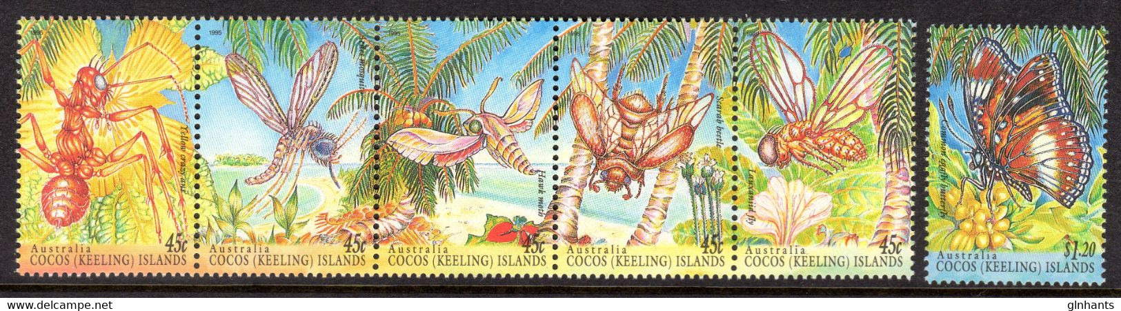 COCOS KEELING ISLANDS - 1995 INSECTS SET (6V) FINE MNH ** SG 326-331 - Cocos (Keeling) Islands