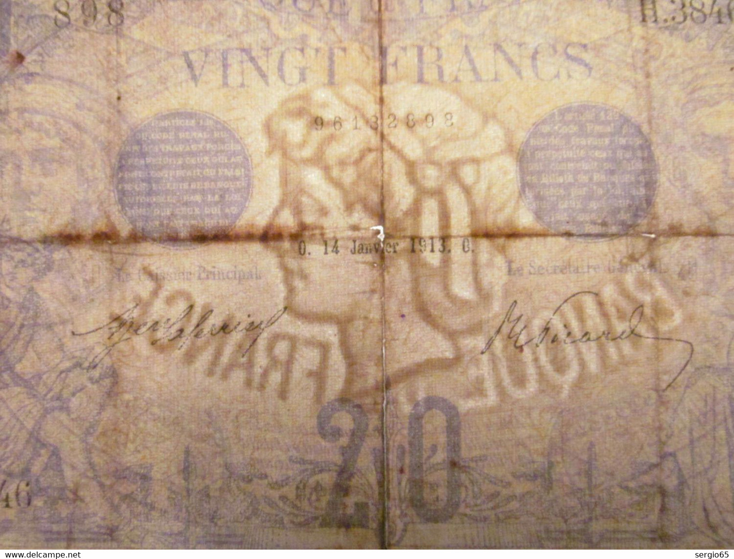 VINGT FRANCS - 14.1.1913.- RARE !!!!!!!!!!!!!! - 20 F 1905-1913 ''Bleu''