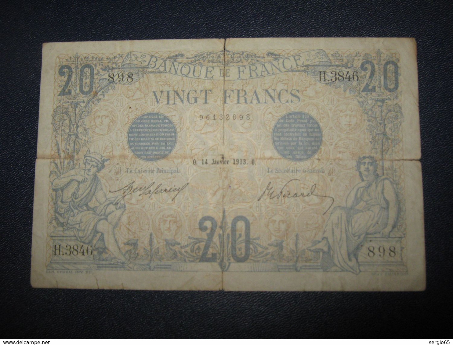 VINGT FRANCS - 14.1.1913.- RARE !!!!!!!!!!!!!! - 20 F 1905-1913 ''Bleu''