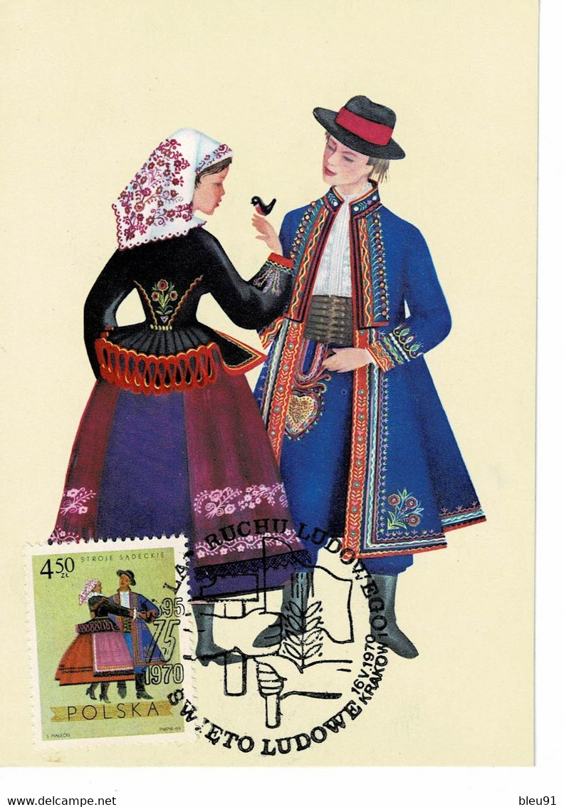 CARTE MAXIMUM POLOGNE 1970 COSTUMES REGIONAUX - Cartoline Maximum