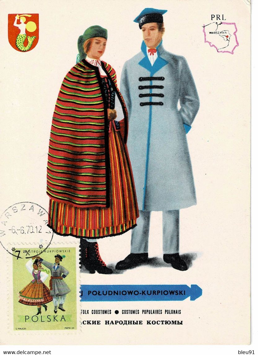 CARTE MAXIMUM POLOGNE 1970 COSTUMES REGIONAUX - Cartoline Maximum