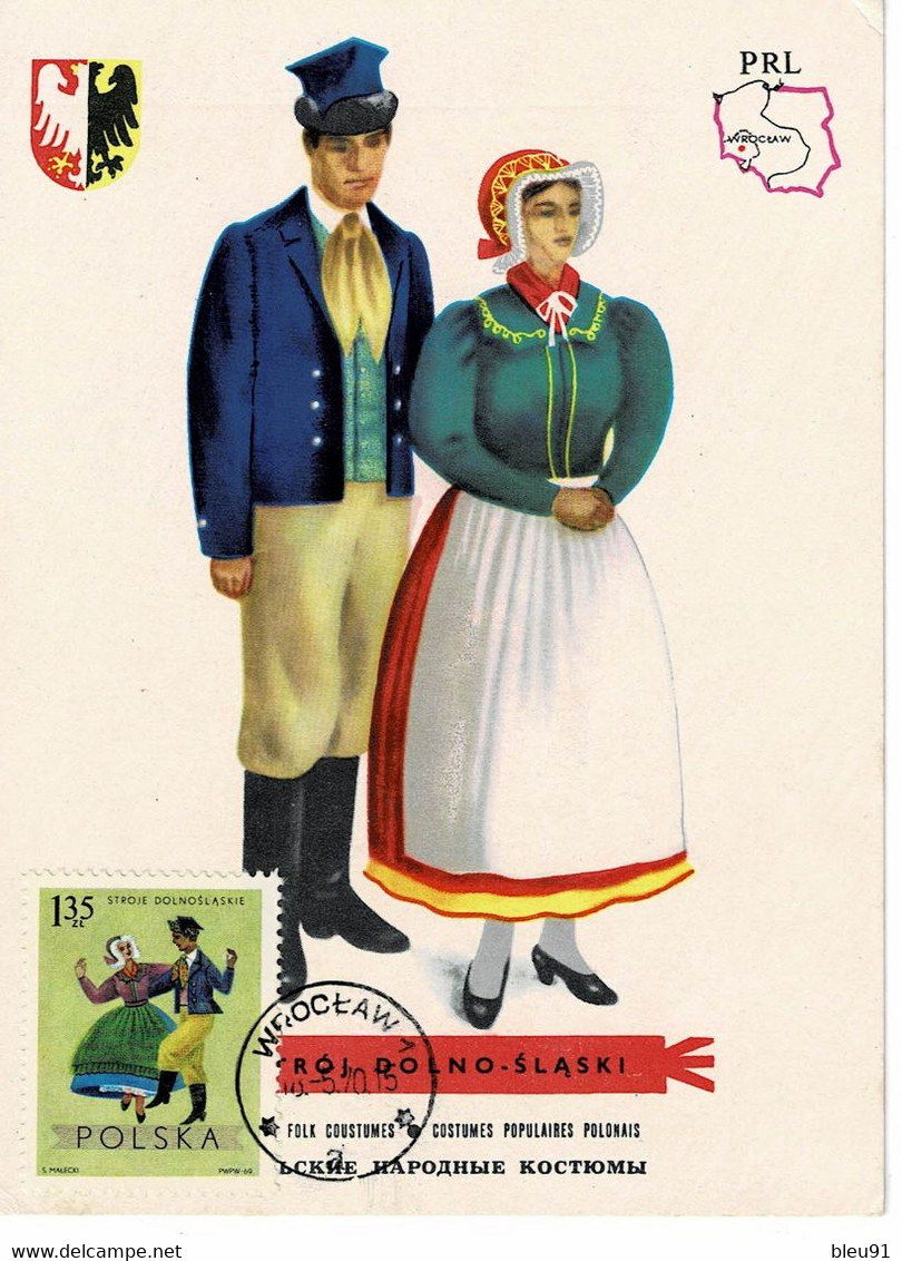 CARTE MAXIMUM POLOGNE 1970 COSTUMES REGIONAUX - Cartoline Maximum