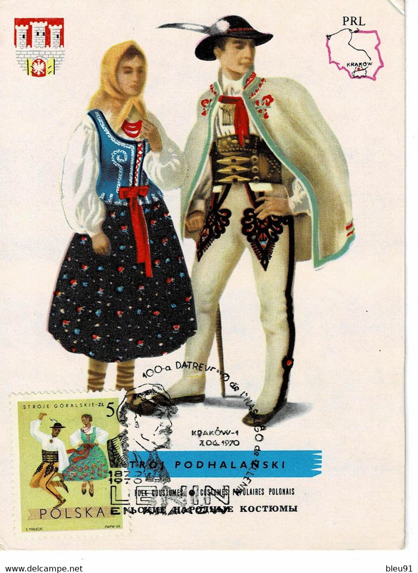 CARTE MAXIMUM POLOGNE 1970 COSTUMES REGIONAUX - Cartes Maximum