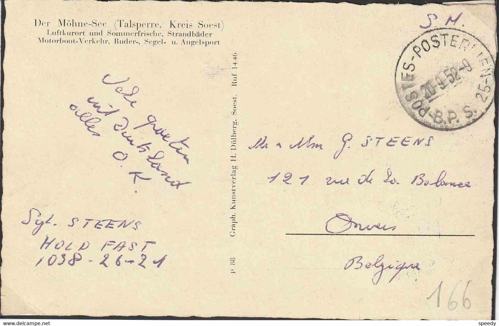 MANEUVER 1952 : ZK (Möhne See)  "SM" "B.P.S. 25 / 20.9.52" (Maneuver HOLD FAST Van 11 Tot 22.09.52) Afz.  1038-26-21 - Legerstempels