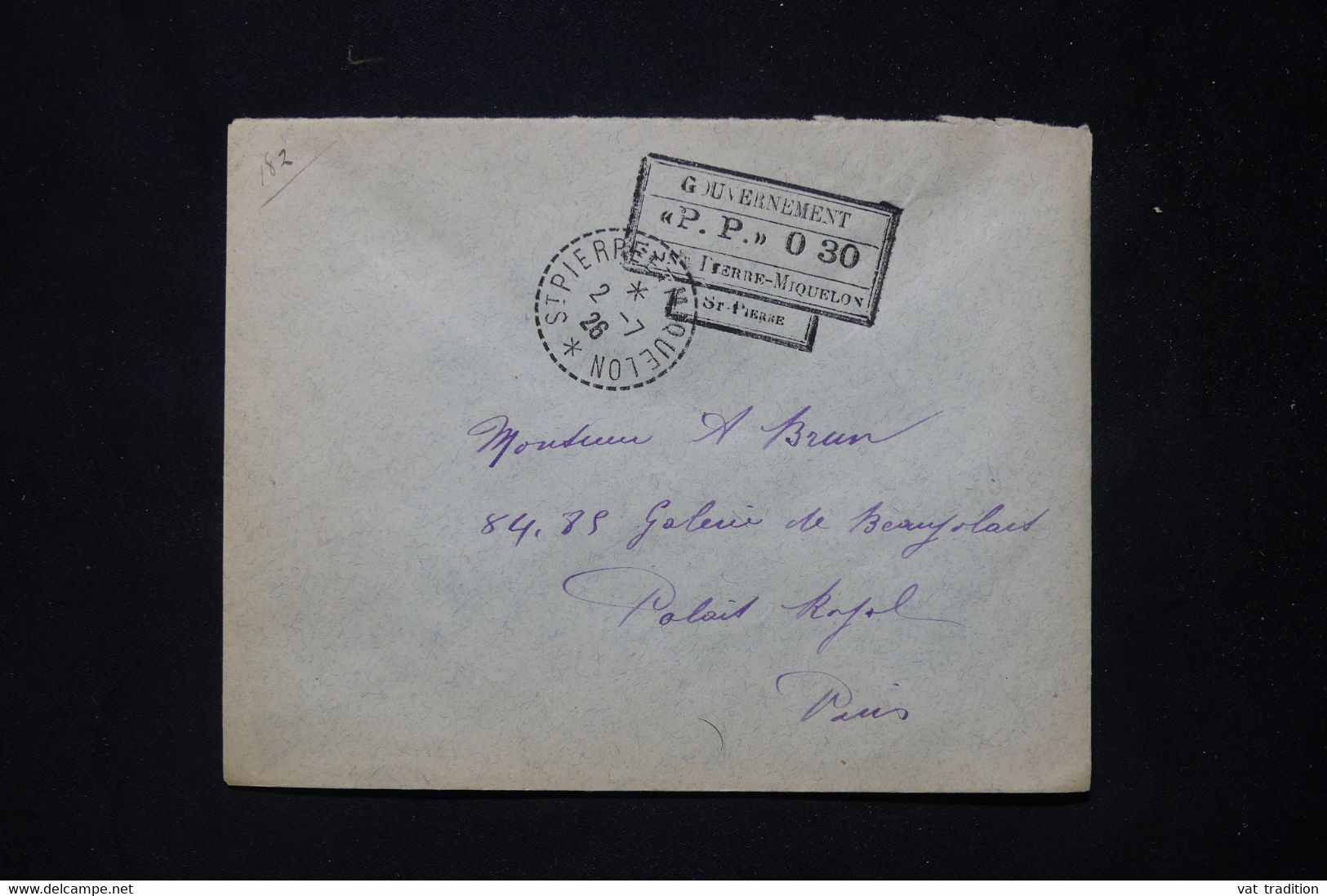 ST PIERRE ET MIQUELON - Enveloppe Avec Cachet  PP 0.30 De St Pirere Pour Paris En 1926  - L 77249 - Otros & Sin Clasificación