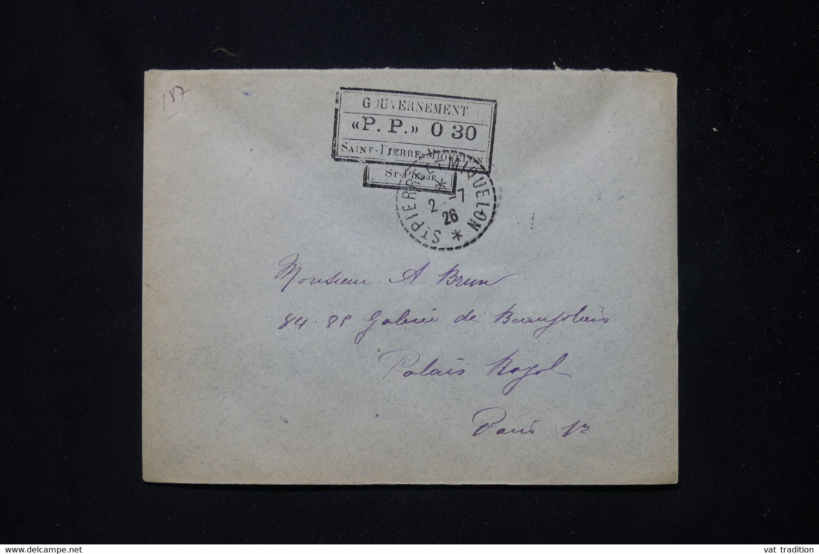 ST PIERRE ET MIQUELON - Enveloppe Avec Cachet  PP 0.30 De St Pirere Pour Paris En 1926  - L 77250 - Otros & Sin Clasificación