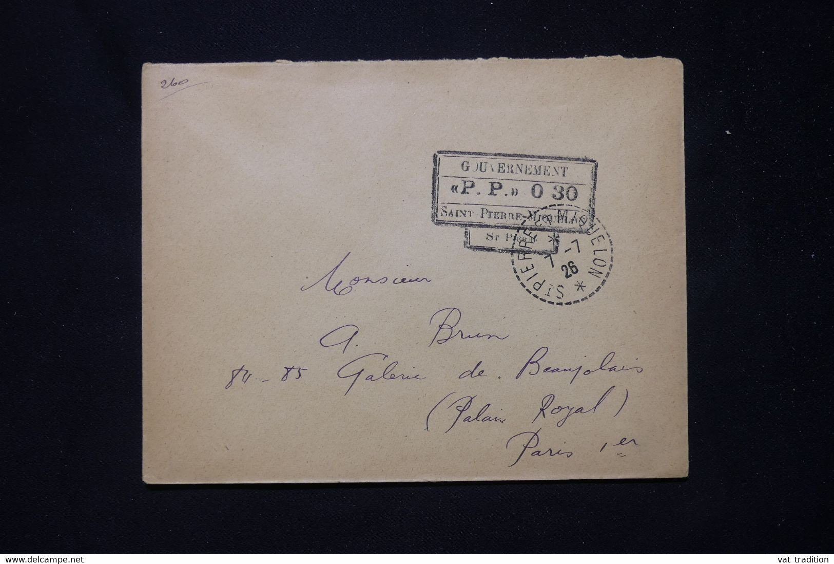 ST PIERRE ET MIQUELON - Enveloppe Avec Cachet  PP 0.30 De St Pirere Pour Paris En 1926  - L 77251 - Andere & Zonder Classificatie