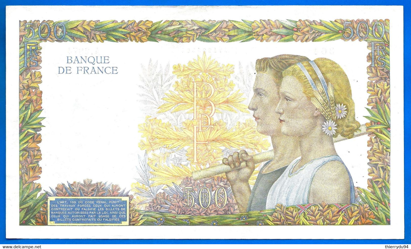 France 500 Francs 1941 8 Mai La Paix Serie A Que Prix + Port Frcs 08 05 1941 Frc Europe Paypal Bitcoin OK - 500 F 1940-1944 ''La Paix''