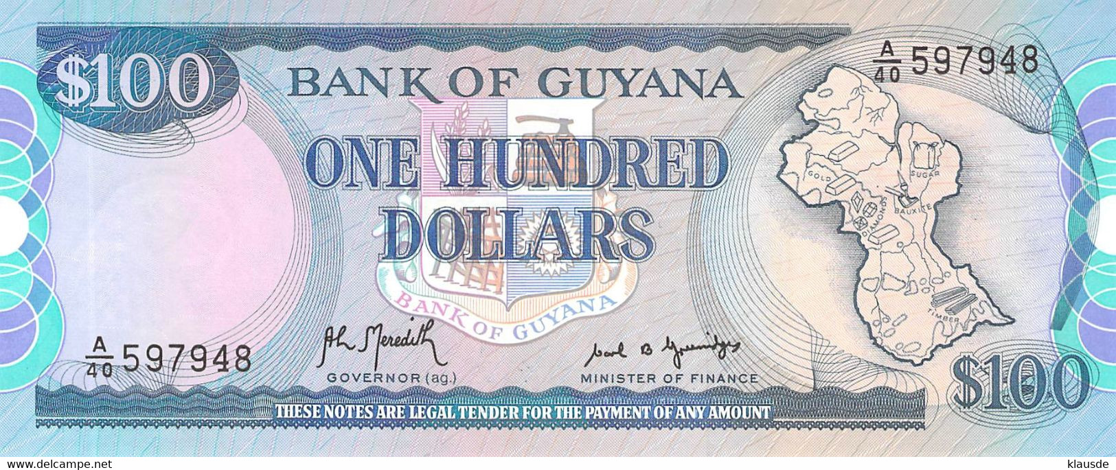 One Hundred (100) Dollar Guyans UNC (I) - Guyana