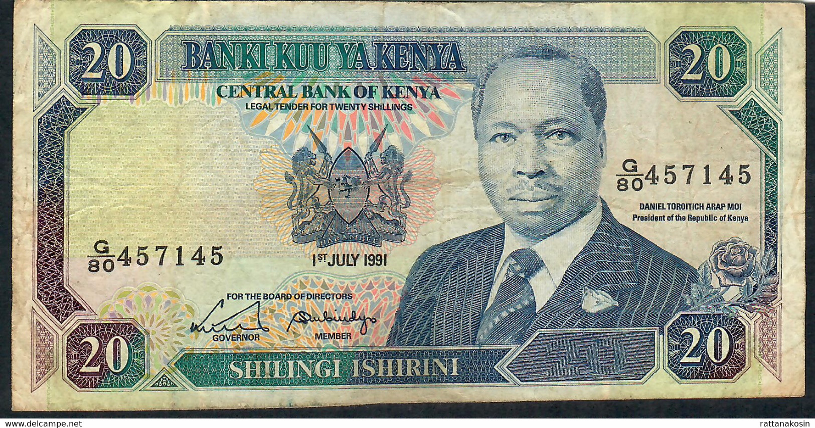 KENYA P25d 20 SHILLINGS 1991  # G/80    VF NO P.h. - Kenia