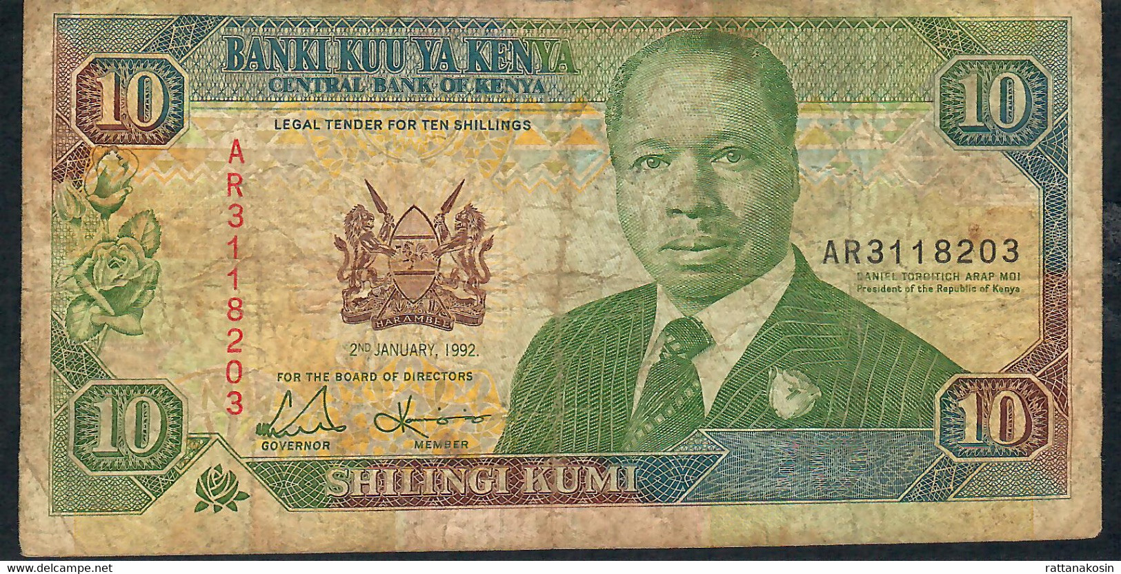 KENYA P24d 10 SHILLINGS 1992   #AR     FINE  NO P.h. - Kenya